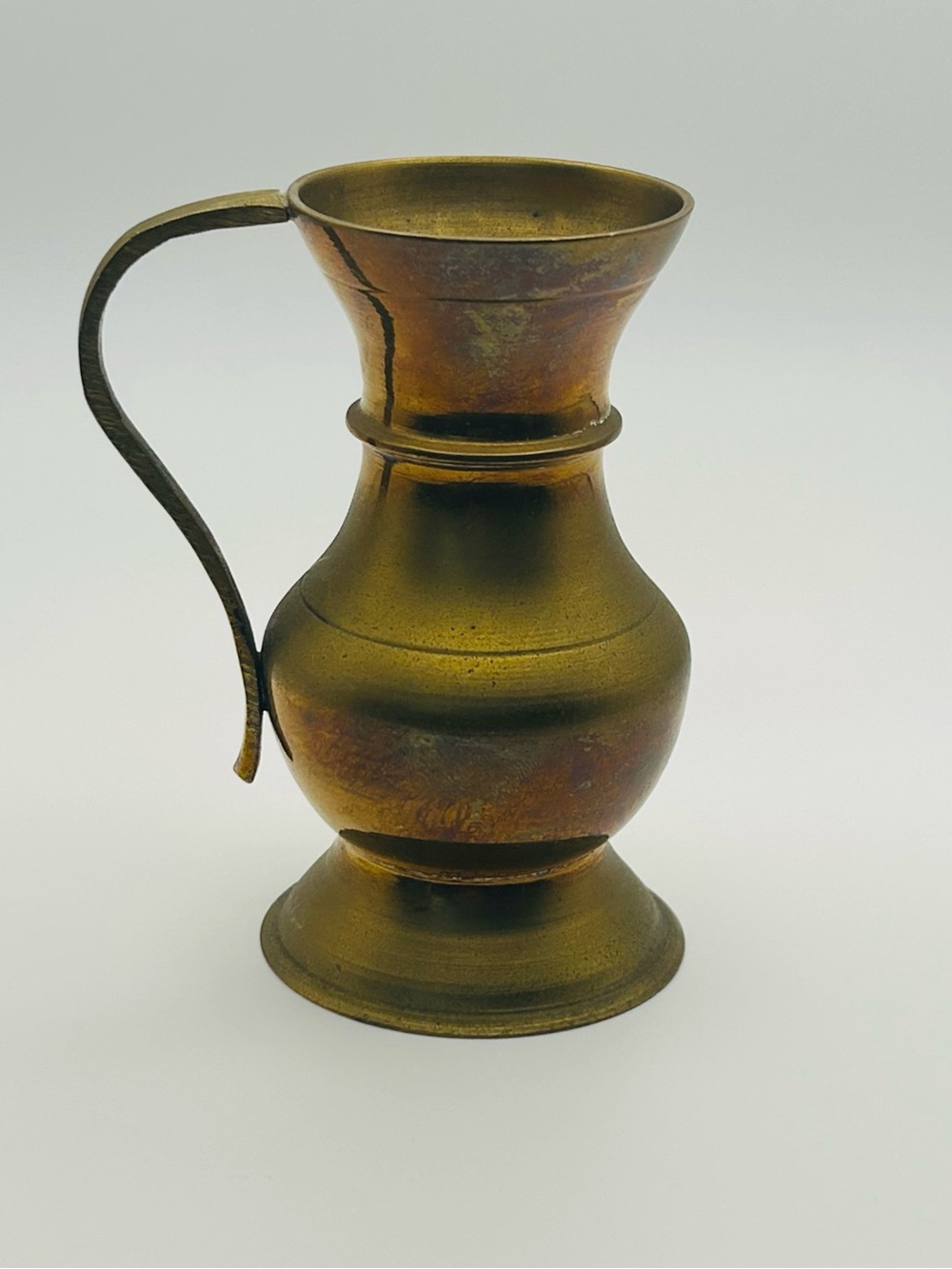 Vintage Miniature Brass Pitcher Vase | 4 Inch Rustic Brass Bud Vase Aged Patina